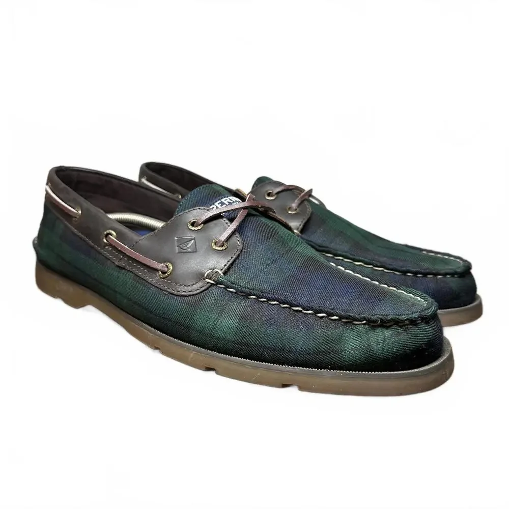 Sperry Leeward 2 Eye Cross Plaid Boat Casual Shoes - Leather Trim - STS21498